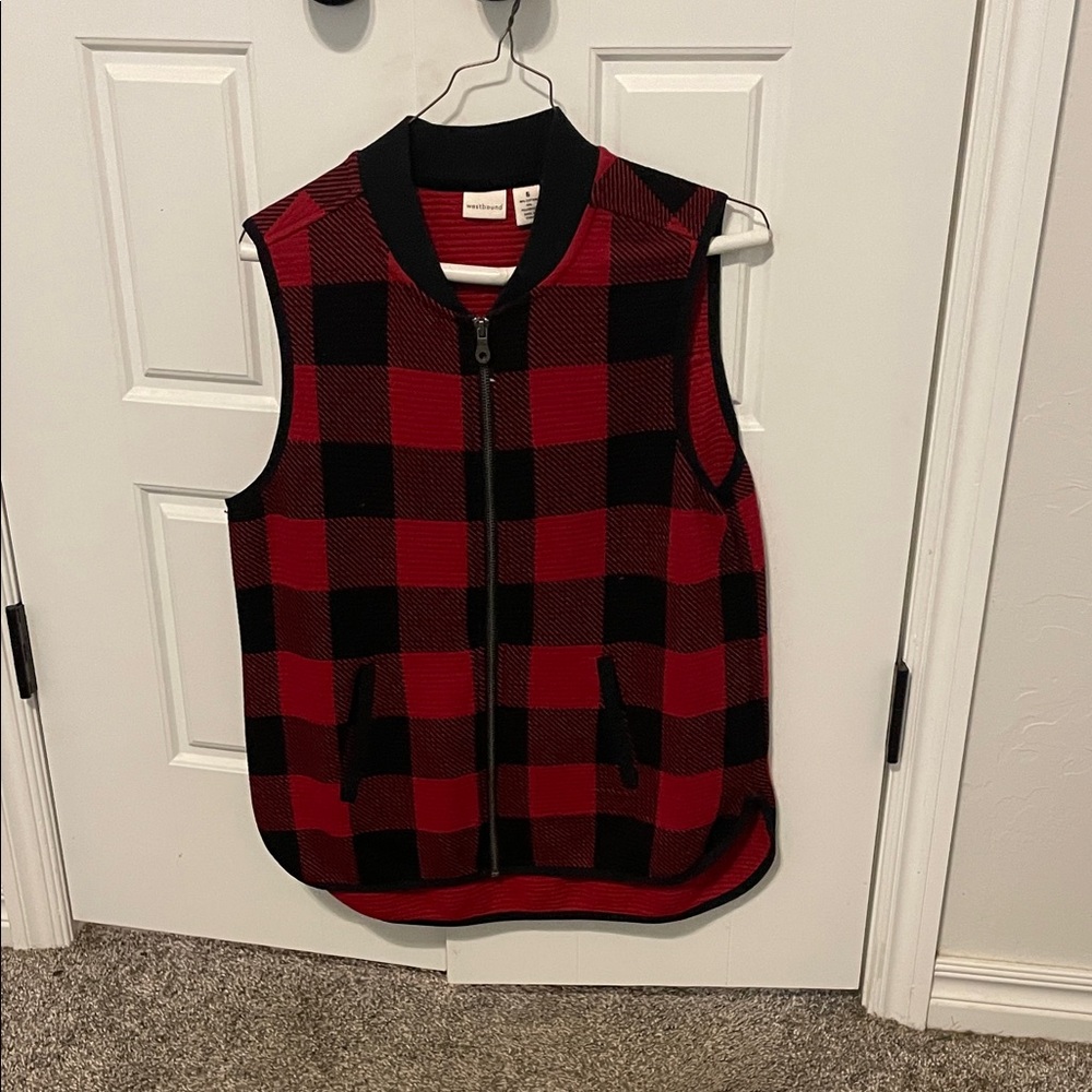 Red and Black Plaid Vest